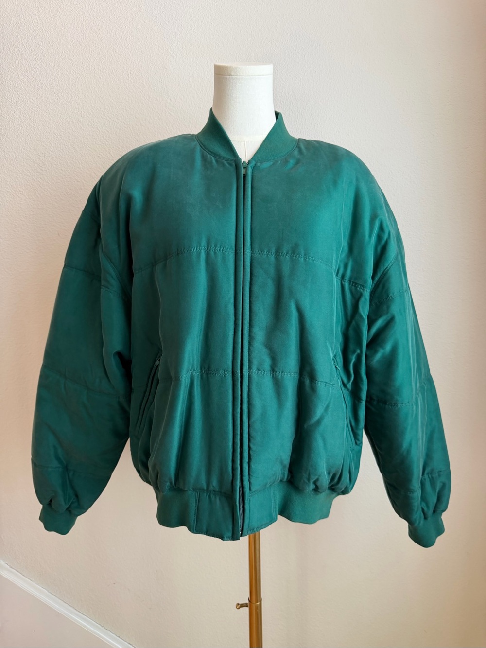 august silk Teal Green Vintage Bomber Jacket